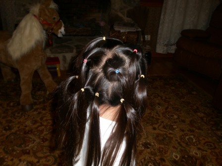 Kasen on crazy hair day at school (back view)